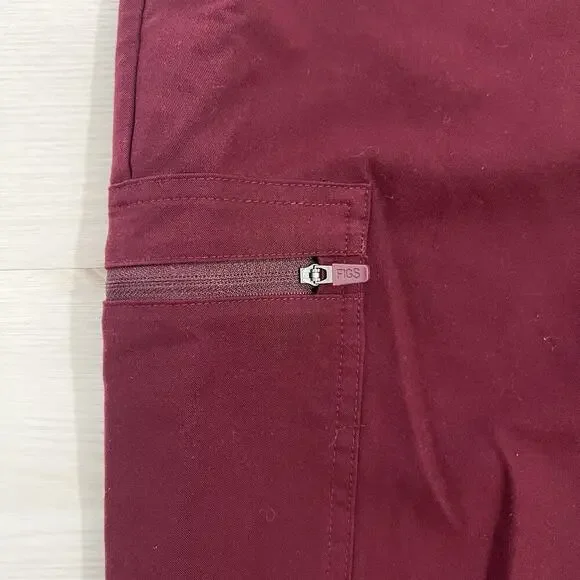 Figs Women's Drawstring Waist Zamora Jogger Scrub Pant Size Large Burgundy - Picture 2 of 14